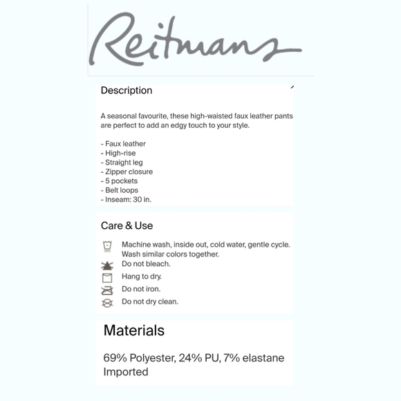 Reitmans size 4 BNWT wine coloured, clossic pleather style pants - Picture 15 of 16